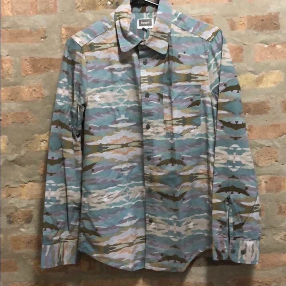 Multicolored button up.